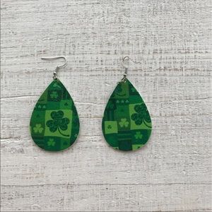 Green St. Patrick’s Day Irish Faux Leather Teardrop Earrings